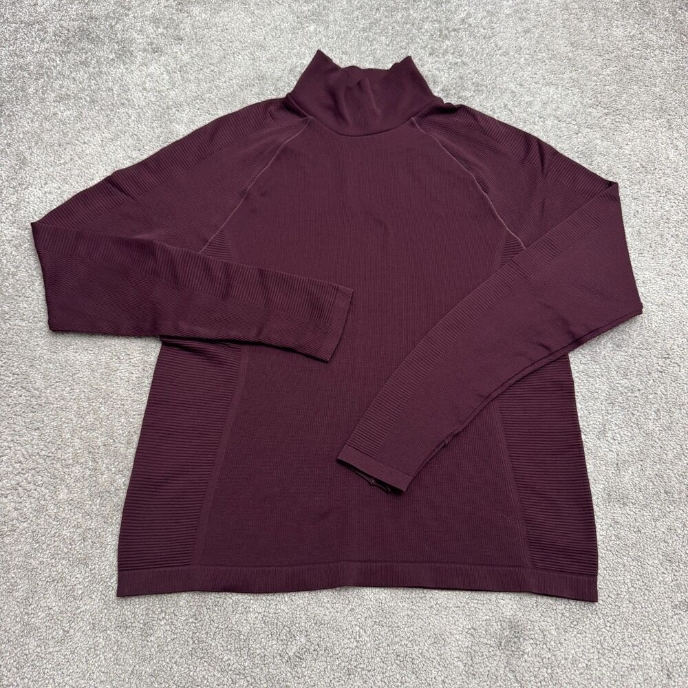 Athleta Momentum Seamless Mock Neck Top Womens XL Purple Thumbholes Activewear